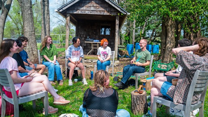 Bingham Endowed Chair Kurt Ghode spoon carving with students.