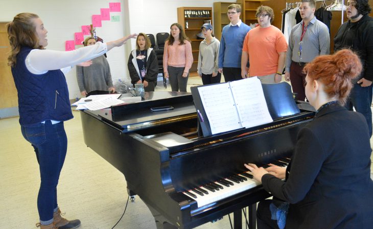 Transy choir practices for Friday's game