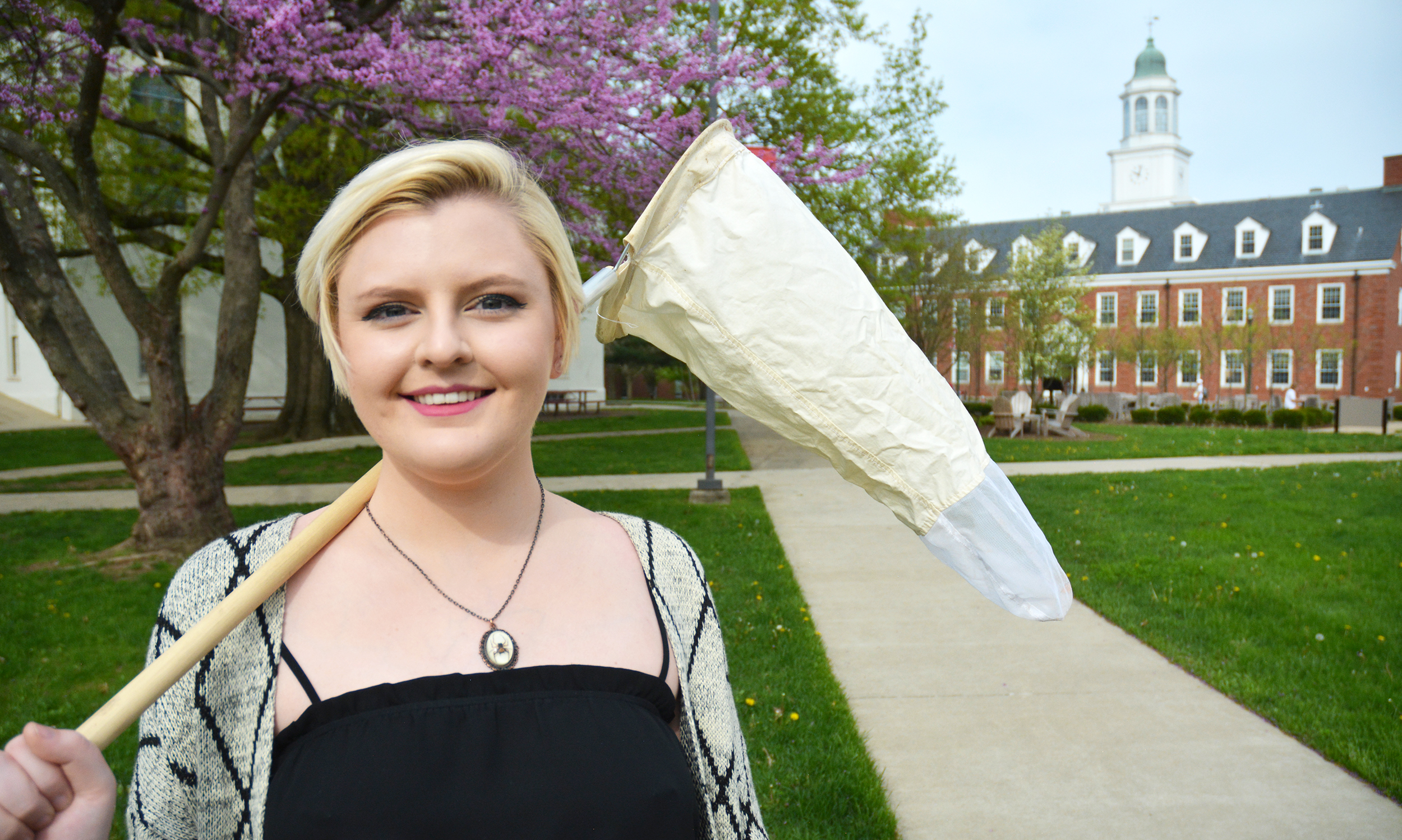 mary wallace with an insect net
