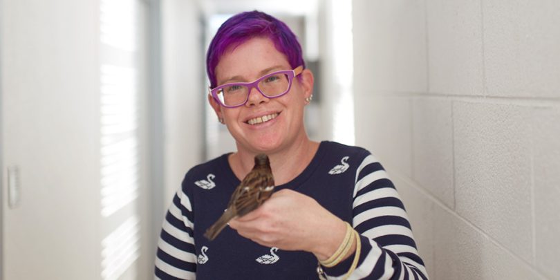 professor Fox holding a bird