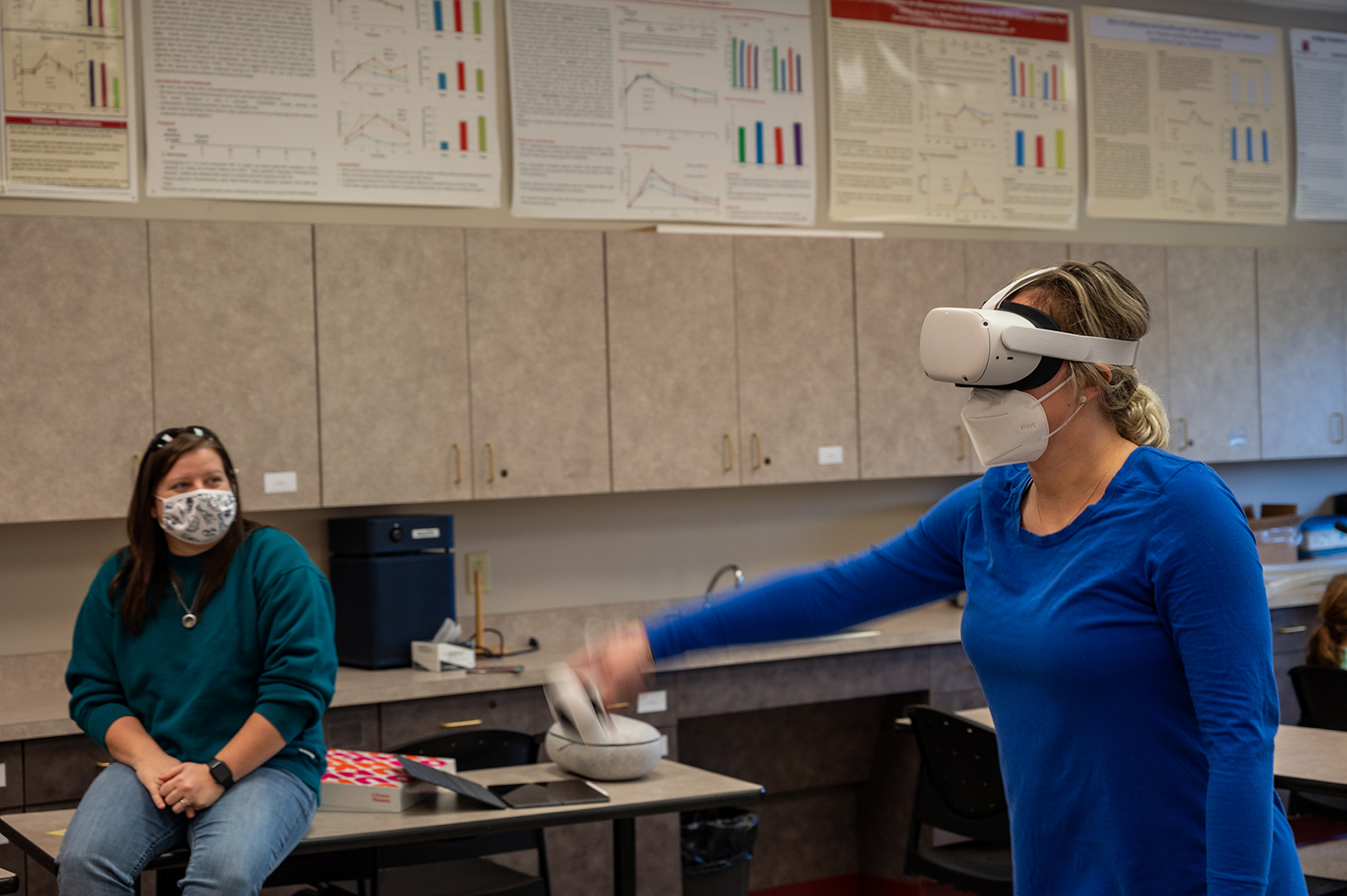 student playing a virtual reality game