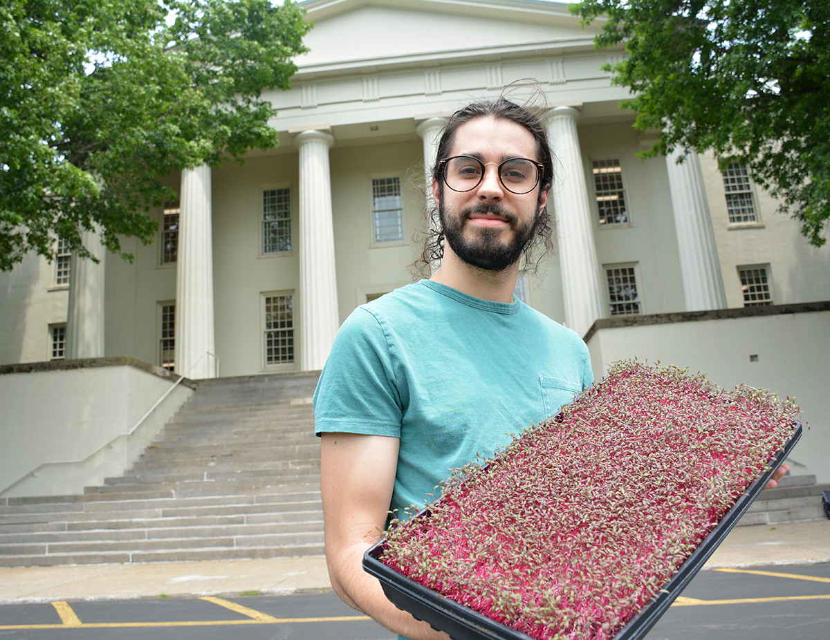 grad with microgreens