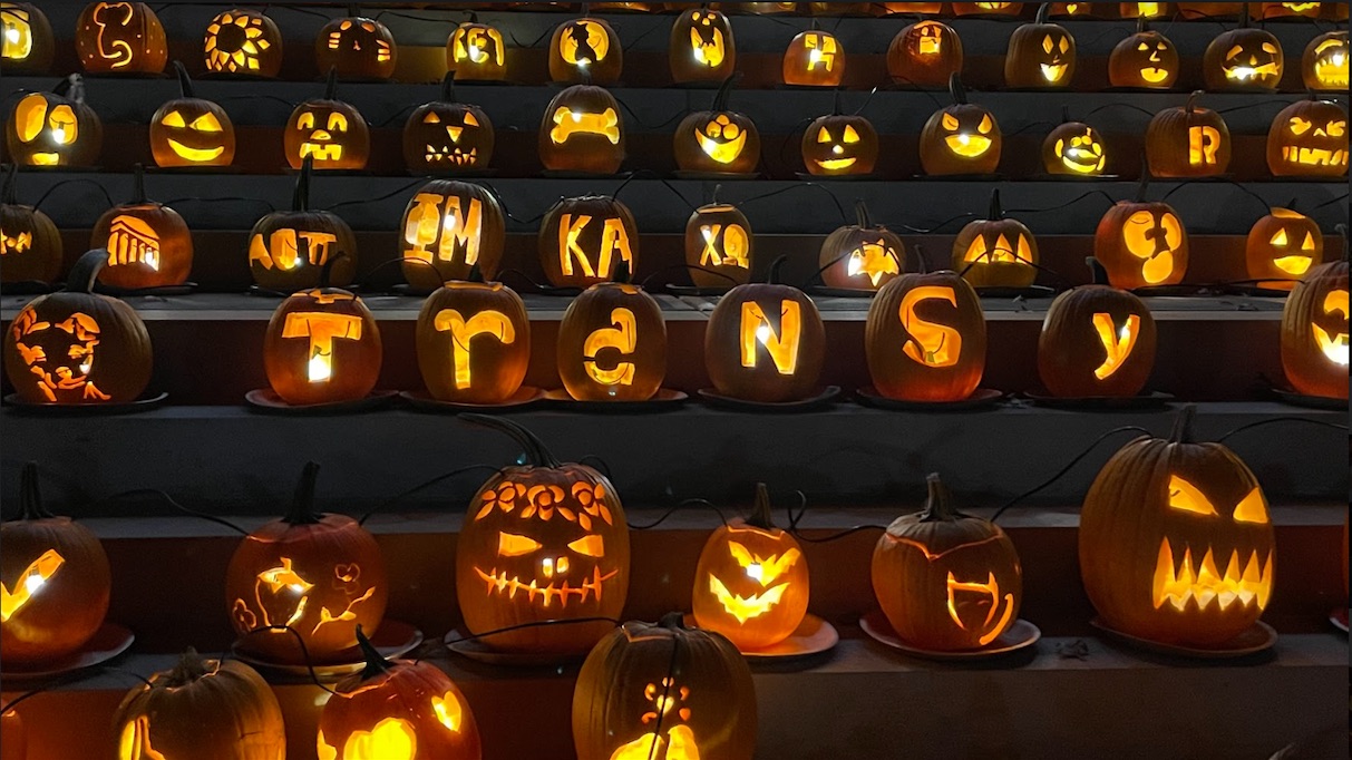 Glowing pumpkins spell out Transy.