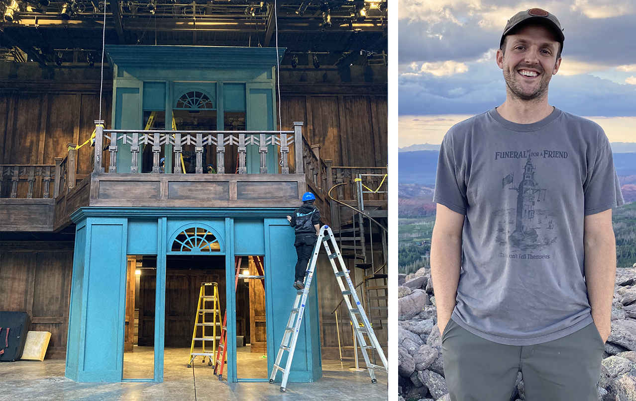 stage set and a person outside
