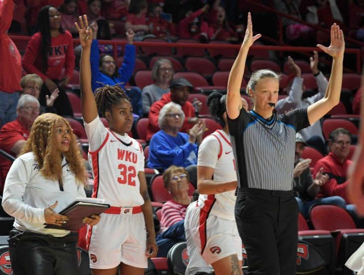 Molly Caldwell '02 works as a referee for NCAA Division I basketball games. 