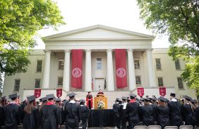 Graduating students in front of Old Morrison at Transylvania University