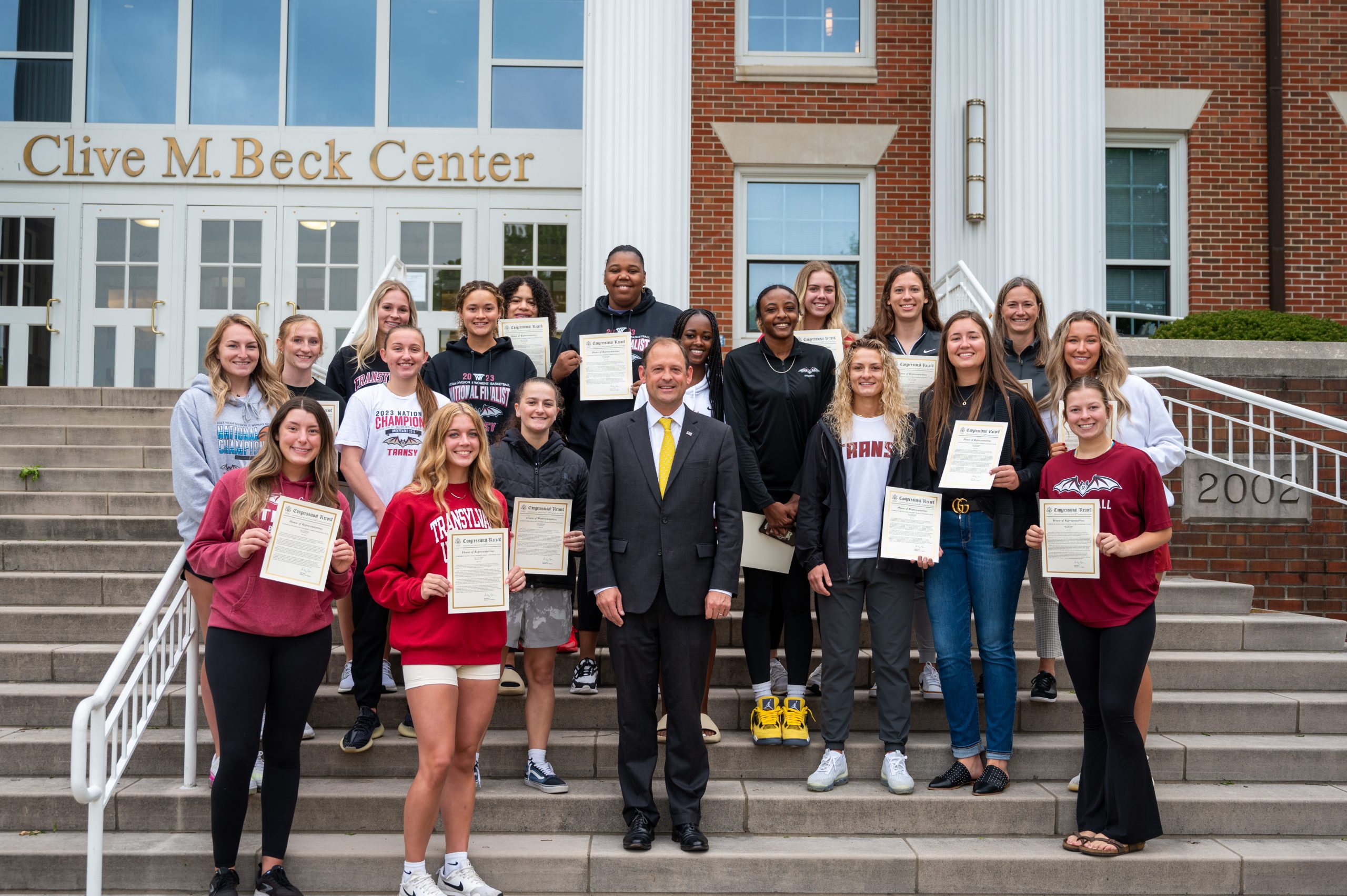 U.S. Rep. Andy Barr stopped by Transylvania’s campus Monday morning to honor the 2023 national champion Pioneers for their undefeated season and NCAA DIII win.