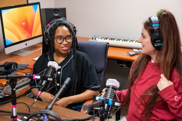 Students in the podcast studio