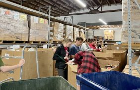 people sorting books