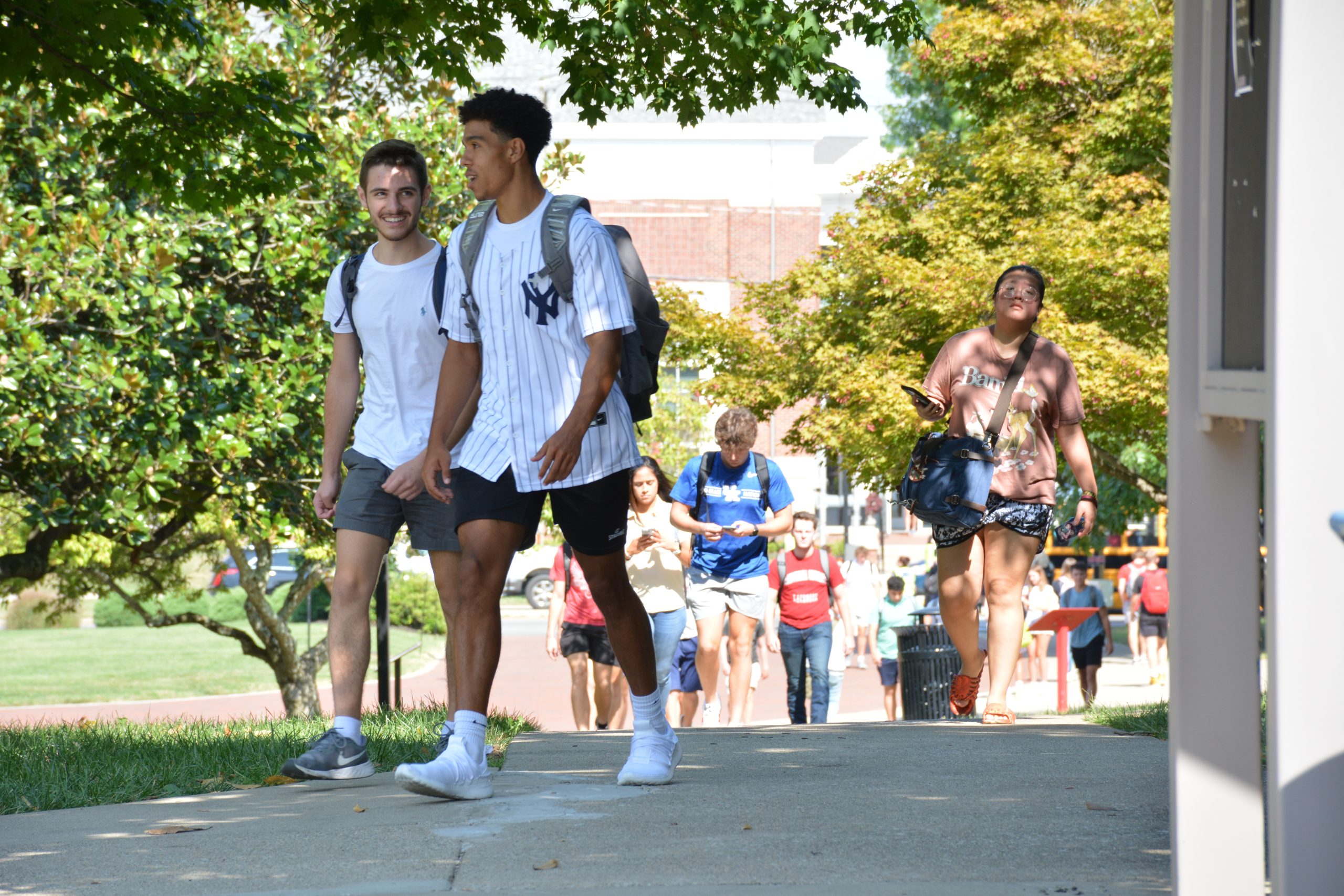 Students crossing Broadway