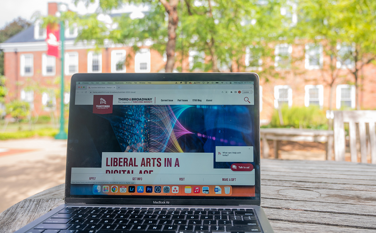 laptop on a table outside