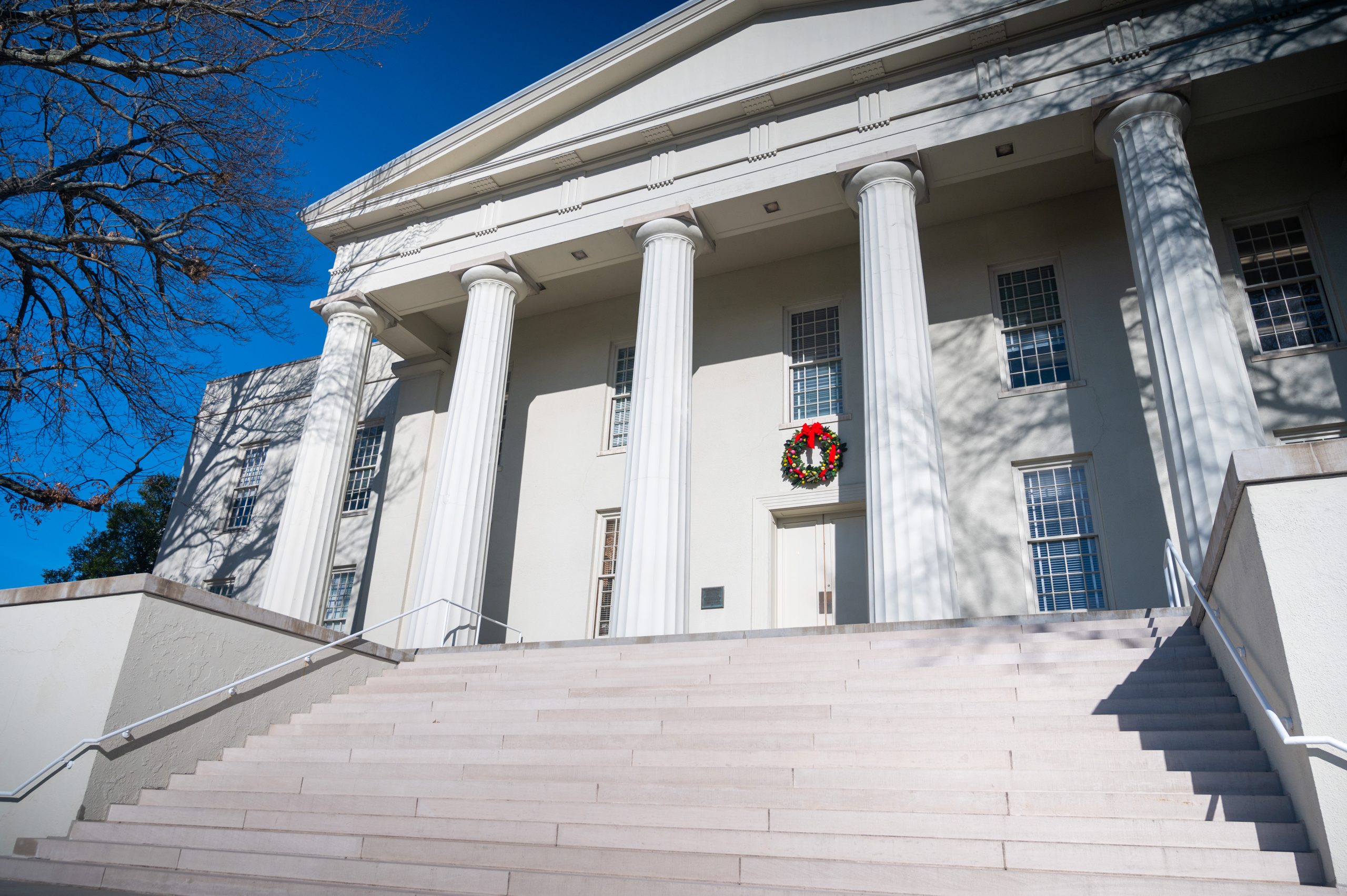 Old Morrison steps decorated for the holidays