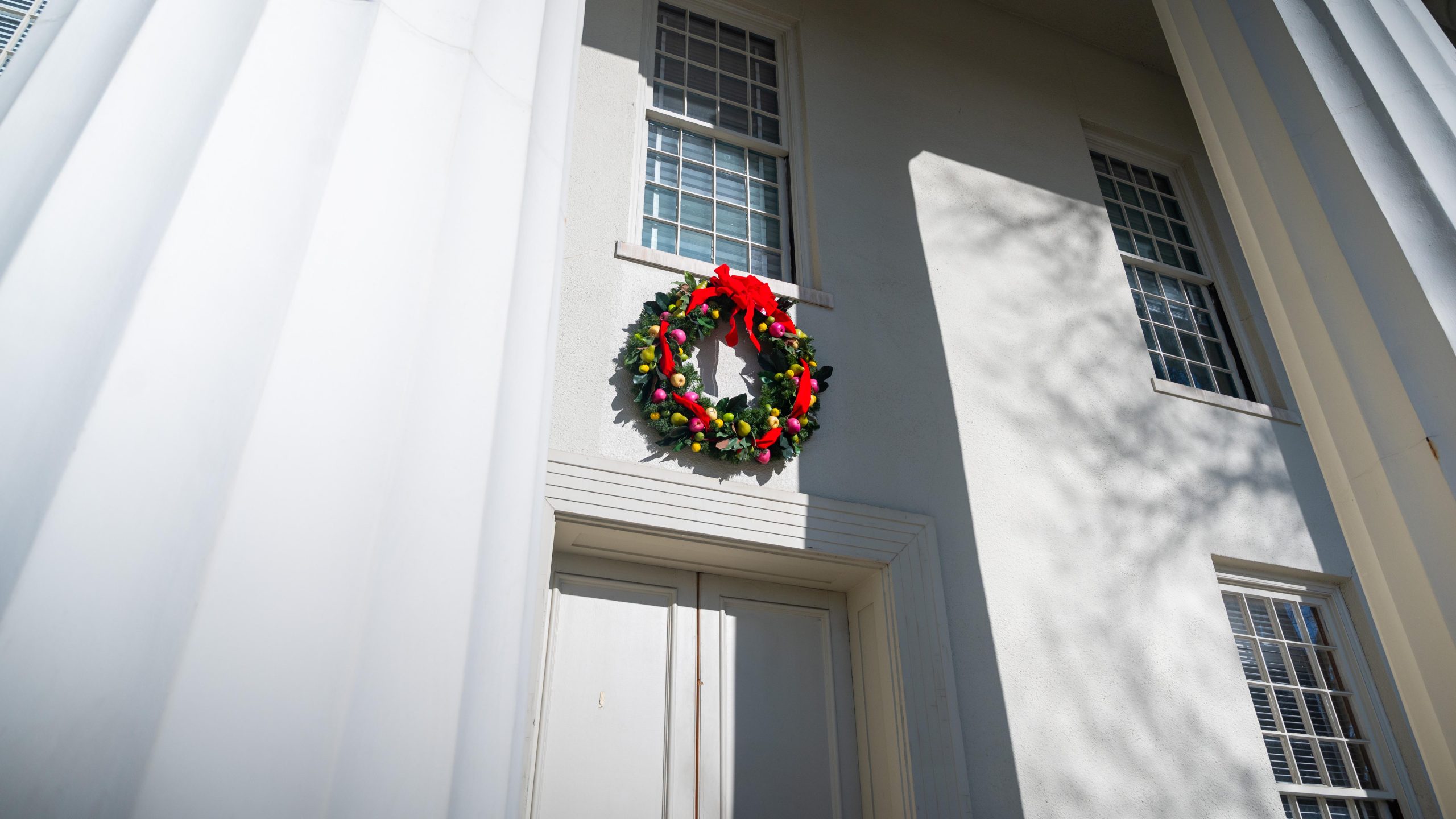 A holiday wreath above the door of Transylvania's Old Morrison