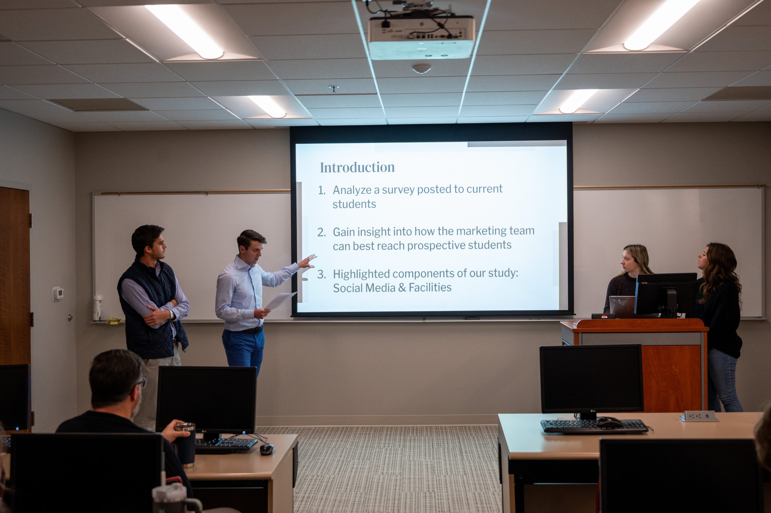 Students give a presentation in Transy's Marketing Research class.