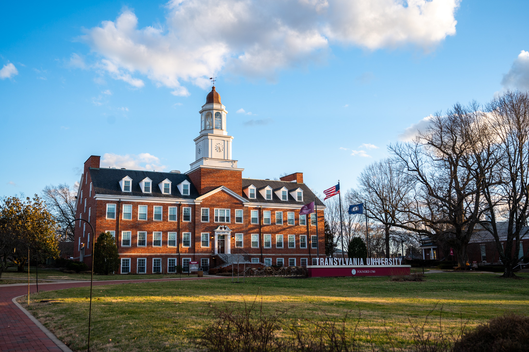 Carpenter Academic Center at sunset in January.