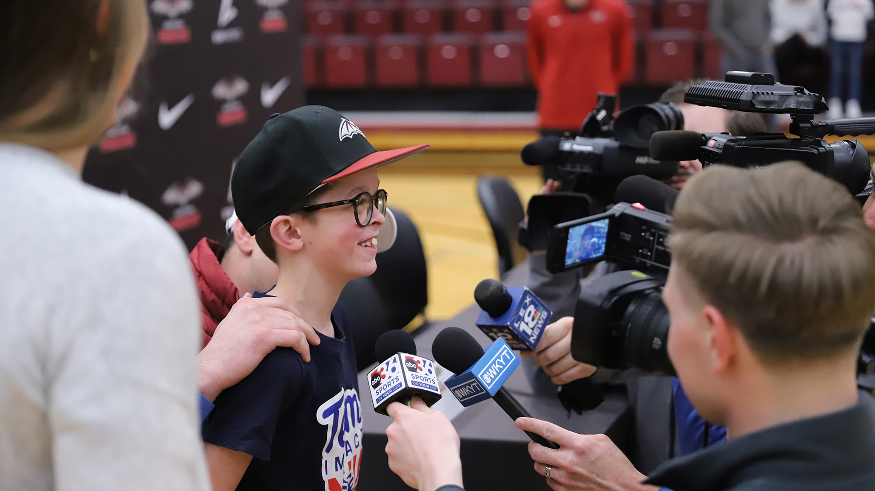 Transylvania University Baseball and Team Impact Athlete Chapman Hilliard meets the media.