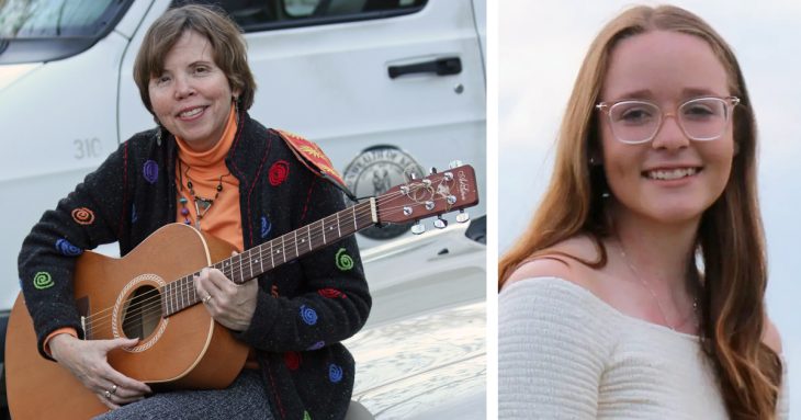 headshots of two people, one with a guitar