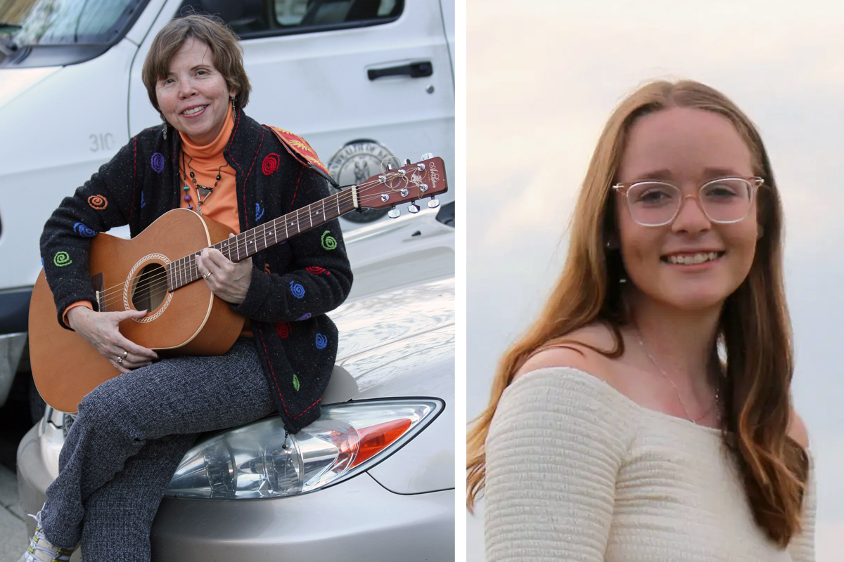 photos of two people, one with a guitar