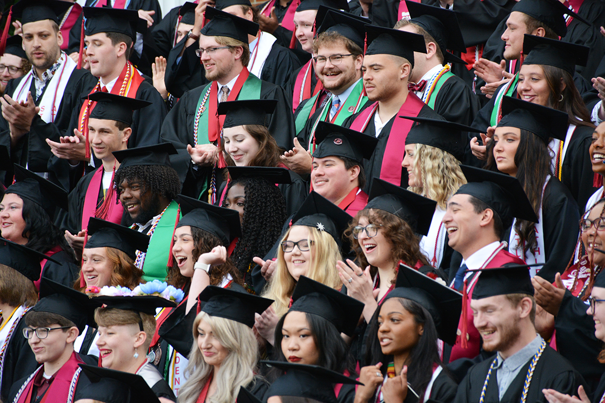 Students in caps and gowns at the 2023 commencement ceremony.