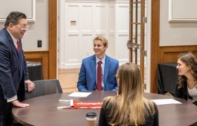 people chatting at a table