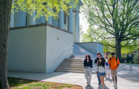students walking on campus