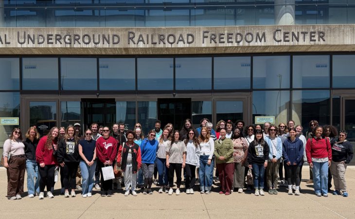 Students posing in front of the Underground Railroad Freedom Center
