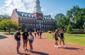 students walking on campus
