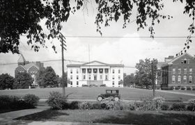 old photo of Transylvania's campus looking toward Old Morrison