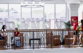 students in a Campus Center walkway