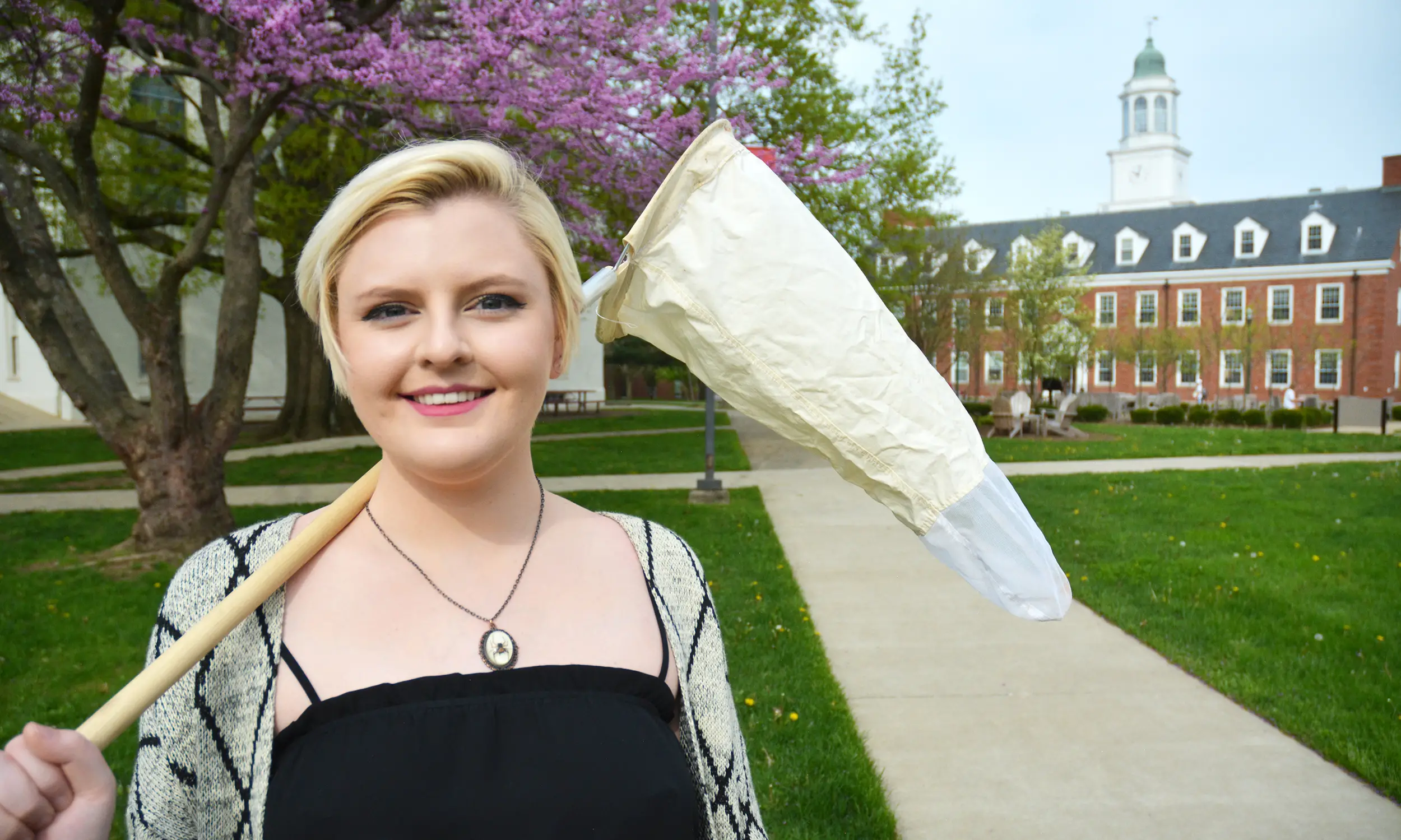 mary wallace with an insect net