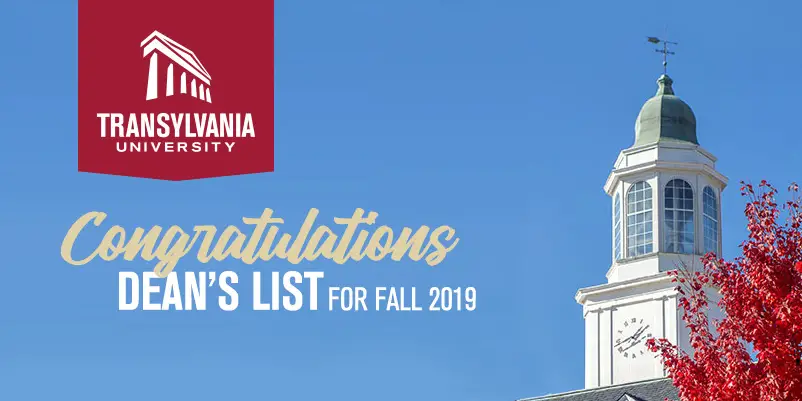 Transylvania University Carpenter Center clock tower with graphic