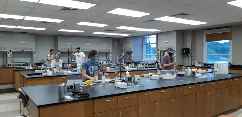 Illustrates additional safety measures in lab during COVID-19