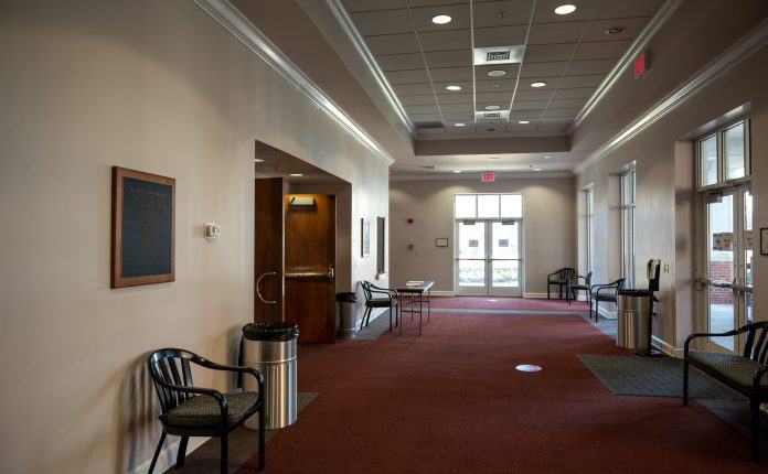 hallway outside little theater with energy efficient lighting