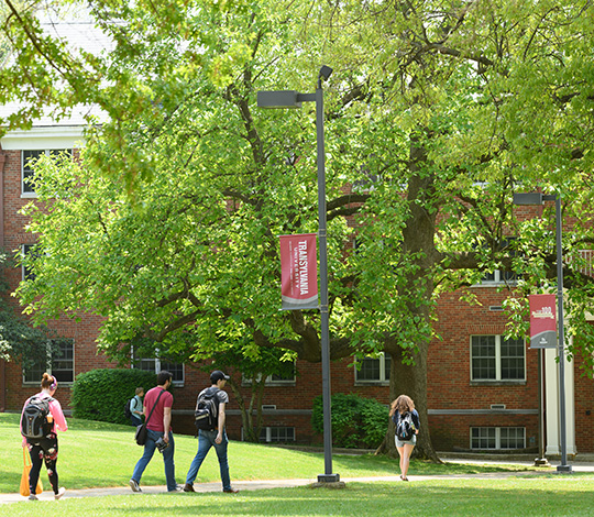 Transy students walk across campus between classes