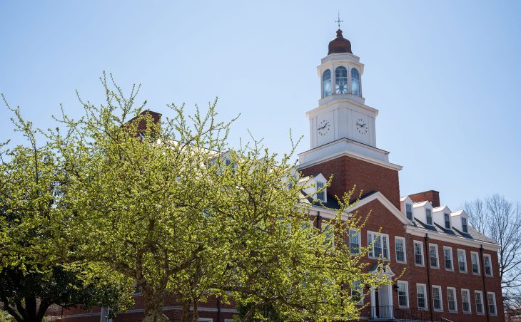 carpenter academic center under a blue, cloudless sky