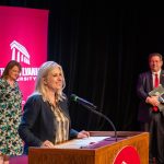 Jennifer A. Moore announcing scholarship endowment