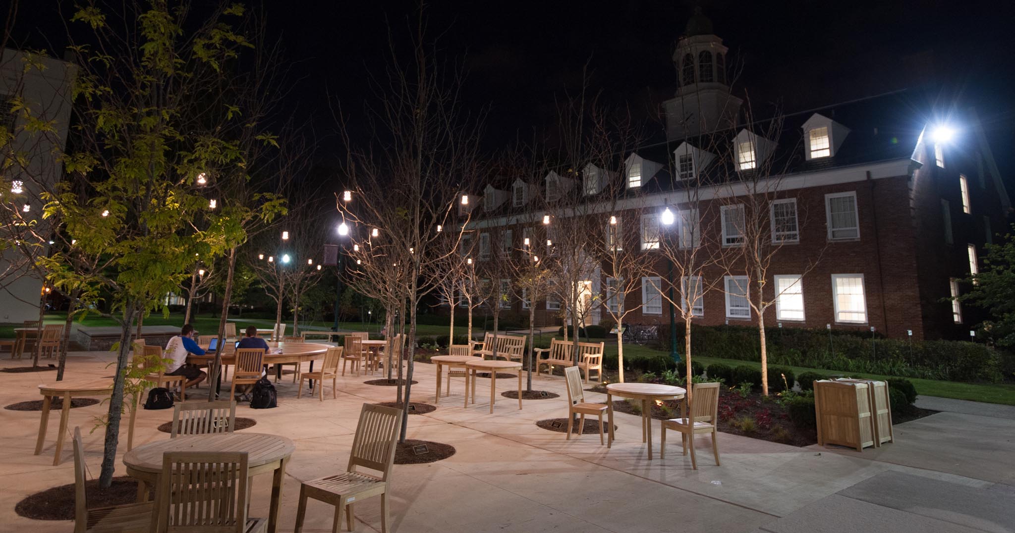 alumni plaza at night
