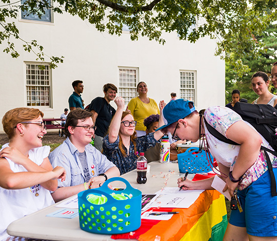 students signing up for campus activities