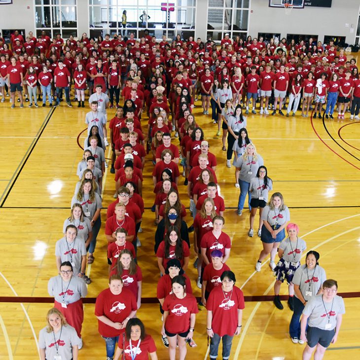 new students in T formation