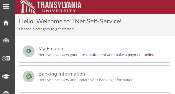Screenshot of Self-Service showing My Finance Link