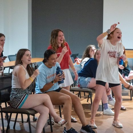 group of excited students