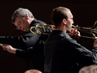 Conductor Ben Hawkins and Matt Durr on trombone