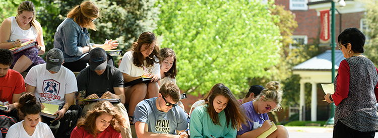 Students outdoors on campus