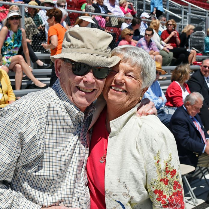 Lifelong Friends Pat Deacon and Rev. Phil Points '57 at Pat Deacon Stadium dedication.