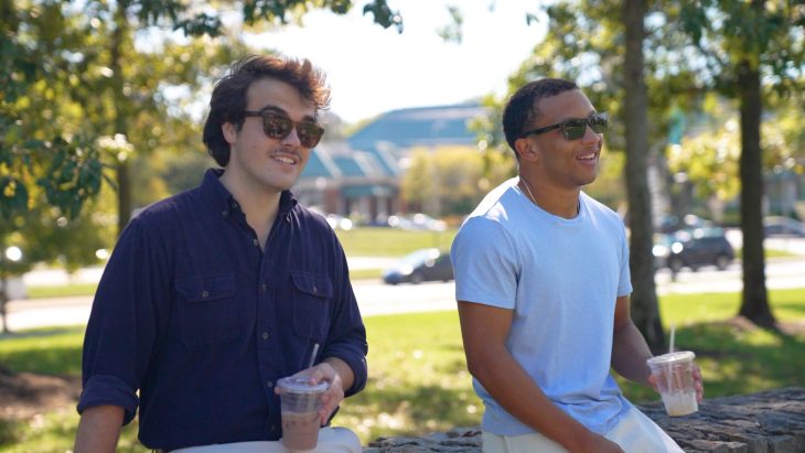 Isaiah Perkins and another student on campus
