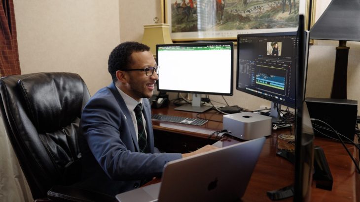 Isaiah Perkins in his office at the bank