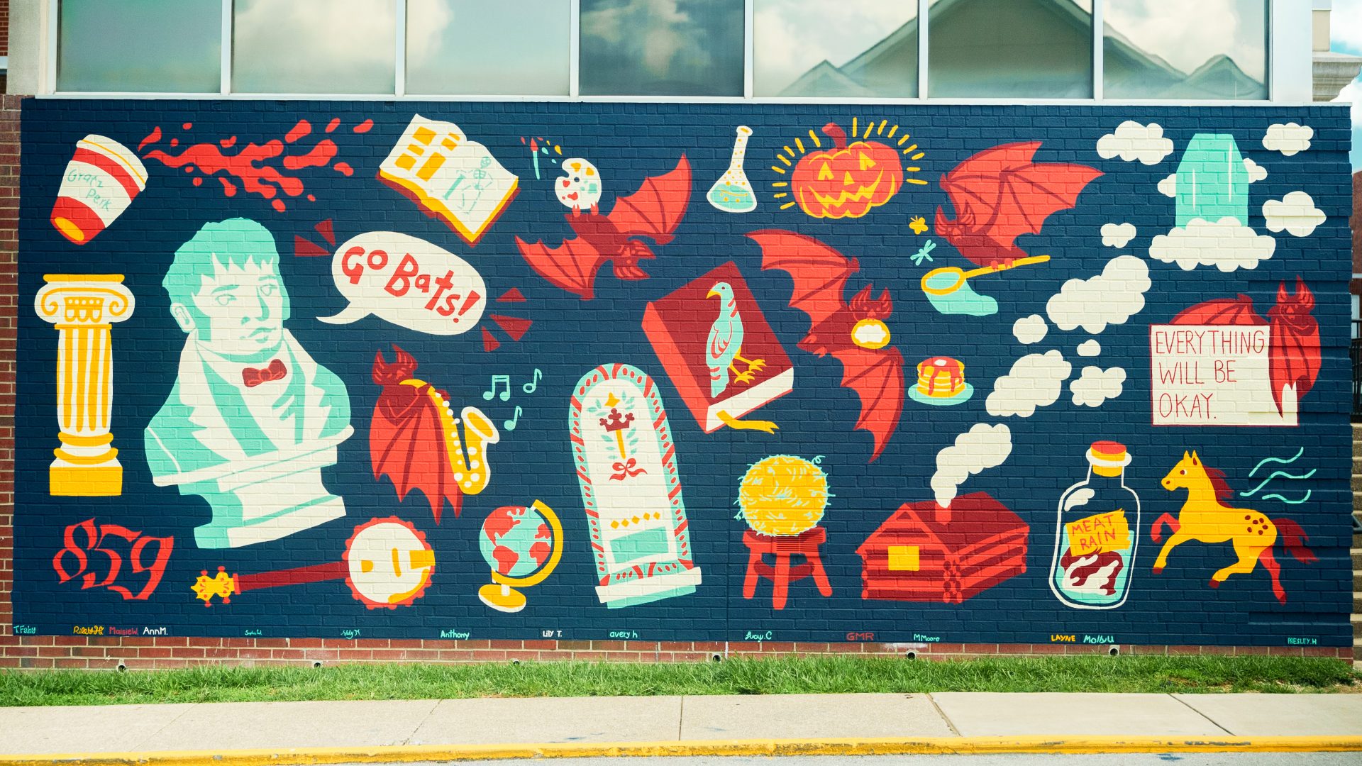 colorful mural painted on exterior wall