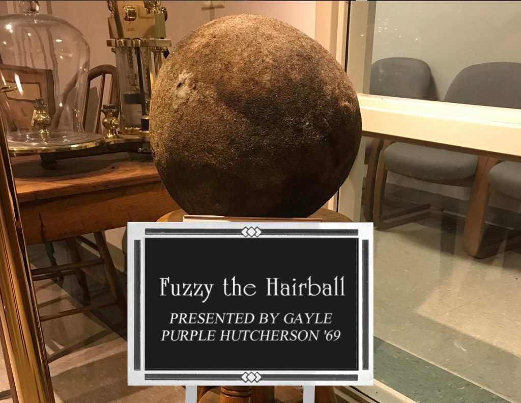 Fuzzy the Hairball, won by Gayle Purple Hutcherson ‘69