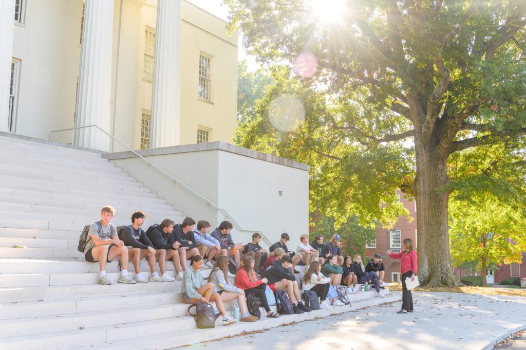 Outdoor classroom during a sunny day on Old Morrison steps