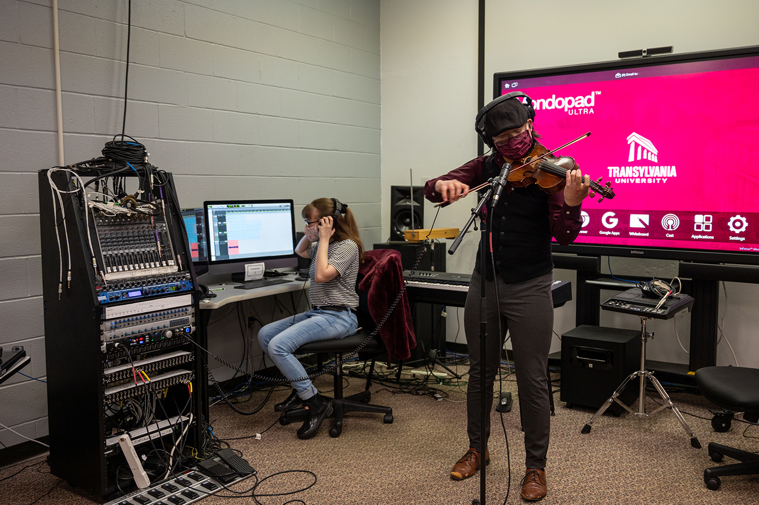 students making music